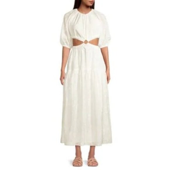 Significant‎ Other Ivory Skyler Open Back Puff Sleeve Midi Dress Sz 6 NWT - Picture 1 of 8